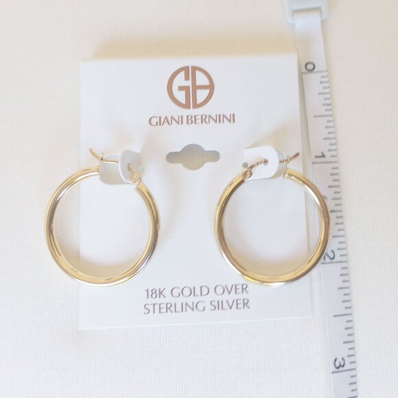 NWT 18K GP Sterling Silver Polished Tube Hoop Earrings 30mm x 3mm - Picture 5 of 5